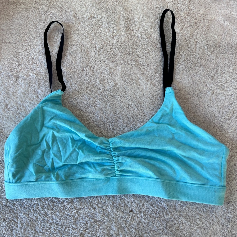 MeUndies Ruched Bralette Aqua Blue Black Straps Wireless Bra Size Small WS05